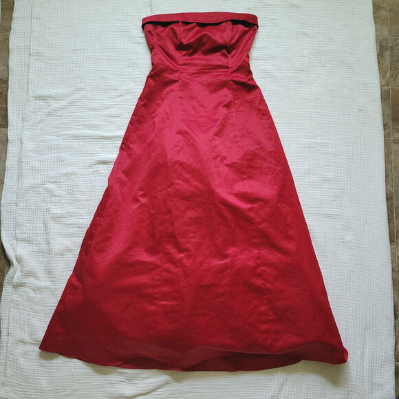 Vintage Y2K Prom Dress Formal Red Satin Strapless Ballgown Black Crinoline - Picture 3 of 8